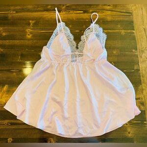 Victoria's Secret Light Pink Babydoll Top with Eyelash Lace Trim Size M